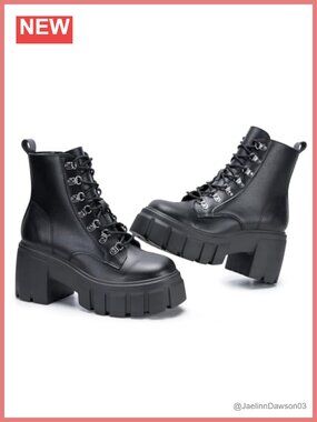 Womens Combat Boots Ankle Booties Lace Up High Heel Chunky Platform